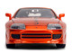 1995 Toyota Supra Orange Metallic with Graphics and Chainsaw Man Diecast Figure Chainsaw Man 2022 TV Series Anime Hollywood Rides Series 1/24 Diecast Model Jada 35181