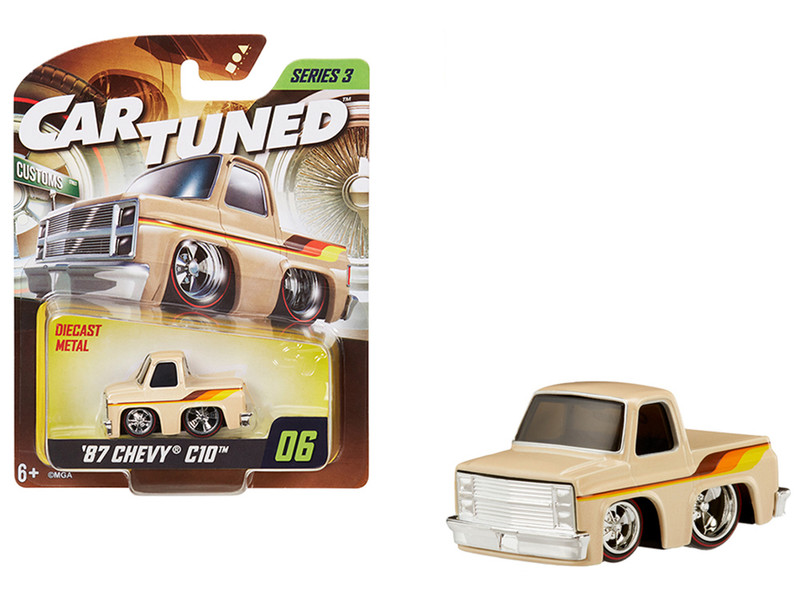 1987 Chevrolet C10 Pickup Truck Beige with Stripes Customs Series 3 Diecast Model Car CarTuned 526711