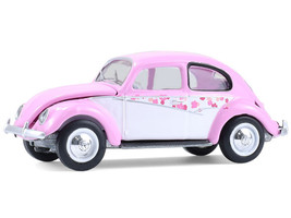 1950 Volkswagen Beetle Botanical Beetle Pink and White with Graphics Club Vee Dub Series 21 1/64 Diecast Model Car Greenlight 36120A