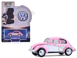 1950 Volkswagen Beetle Botanical Beetle Pink and White with Graphics Club Vee Dub Series 21 1/64 Diecast Model Car Greenlight 36120A