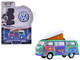 1973 Volkswagen Type 2 Westfalia Campmobile Music Festival Van Green with White Top and Graphics Club Vee Dub Series 21 1/64 Diecast Model Car Greenlight 36120C