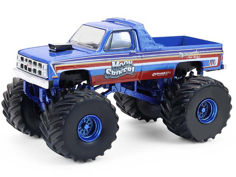 1982 GMC Sierra 2500 Monster Truck Moonshiner! Blue Metallic with Stripes Kings of Crunch Series 16 1/64 Diecast Model Car Greenlight 49160A