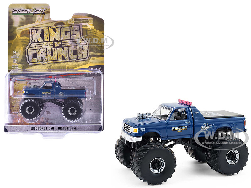 1990 Ford F 350 Monster Truck Bigfoot #4 Blue Kings of Crunch Series 16 1/64 Diecast Model Car Greenlight 49160D