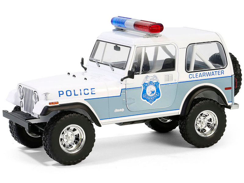 1982 Jeep CJ 7 Clearwater Florida Police Department White and Light Blue Artisan Collection Series 1/18 Diecast Model Car Greenlight 19140