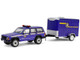 2001 Jeep Cherokee New York State Police Blue with Yellow Stripes and Small Cargo Trailer Hot Pursuit Hitch & Tow Series 1 1/64 Diecast Model Cars Greenlight 32315B