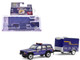 2001 Jeep Cherokee New York State Police Blue with Yellow Stripes and Small Cargo Trailer Hot Pursuit Hitch & Tow Series 1 1/64 Diecast Model Cars Greenlight 32315B
