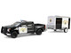2023 Chevrolet Silverado Pickup Truck California Highway Patrol Black and White with Small Cargo Trailer Hot Pursuit Hitch & Tow Series 1 1/64 Diecast Model Cars Greenlight 32315C