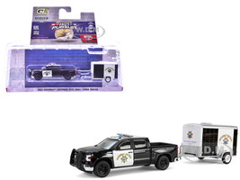 2023 Chevrolet Silverado Pickup Truck California Highway Patrol Black and White with Small Cargo Trailer Hot Pursuit Hitch & Tow Series 1 1/64 Diecast Model Cars Greenlight 32315C
