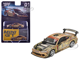 Nissan Silvia S15 RHD Right Hand Drive #1 Top Secret Gold Metallic with Black Hood D1 Grand Prix Limited Edition 1/64 Diecast Model Car Mini GT MGT00714