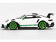 Porsche 911 992 GT3 RS White with Green Stripes and Wheels Tribute to Carrera RS Package Limited Edition 1/64 Diecast Model Car Mini GT MGT00827