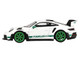 Porsche 911 992 GT3 RS White with Green Stripes and Wheels Tribute to Carrera RS Package Limited Edition 1/64 Diecast Model Car Mini GT MGT00827