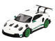 Porsche 911 992 GT3 RS White with Green Stripes and Wheels Tribute to Carrera RS Package Limited Edition 1/64 Diecast Model Car Mini GT MGT00827