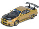 Nissan Skyline GT R R34 RHD Right Hand Drive Top Secret Gold Metallic with Carbon Hood and Trunk 1/64 Diecast Model Car Inno Models IN64-R34TS-GOLD