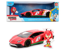 Lamborghini Aventador SV Red with Graphics and Knuckles Diecast Figure Sonic The Hedgehog Franchise Hollywood Rides Series 1/24 Diecast Model Jada 36264
