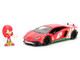 Lamborghini Aventador SV Red with Graphics and Knuckles Diecast Figure Sonic The Hedgehog Franchise Hollywood Rides Series 1/24 Diecast Model Jada 36264