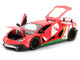 Lamborghini Aventador SV Red with Graphics and Knuckles Diecast Figure Sonic The Hedgehog Franchise Hollywood Rides Series 1/24 Diecast Model Jada 36264