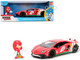 Lamborghini Aventador SV Red with Graphics and Knuckles Diecast Figure Sonic The Hedgehog Franchise Hollywood Rides Series 1/24 Diecast Model Jada 36264