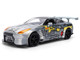 2009 Nissan GT R R35 Ben Sopra Brushed Metal with Black Top and Graphics and Mechagodzilla Diecast Figure Godzilla Franchise Anime Hollywood Rides Series 1/24 Diecast Model Jada 36285