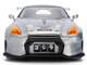 2009 Nissan GT R R35 Ben Sopra Brushed Metal with Black Top and Graphics and Mechagodzilla Diecast Figure Godzilla Franchise Anime Hollywood Rides Series 1/24 Diecast Model Jada 36285