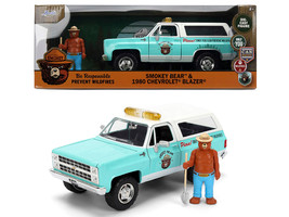 1980 Chevrolet Blazer Light Green with White Top and Graphics and Smokey Bear Diecast Figure Smokey Bear Hollywood Rides Series 1/24 Diecast Model Jada 36294