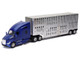 Kenworth T680 Truck Blue Metallic with Livestock Trailer Chrome Long Haul Trucker Series 1/32 Diecast Model New Ray 12533
