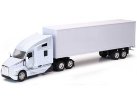 Kenworth T680 Truck White with Dry Van Trailer White Long Haul Trucker Series 1/32 Diecast Model New Ray 12543