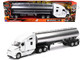 Kenworth T680 Truck White with Oil Tanker Trailer Chrome Long Haul Trucker Series 1/32 Diecast Model New Ray 12623