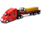 Kenworth T680 Truck Red and Flatbed Trailer with Forklift and Hay Load Long Haul Trucker Series 1/32 Diecast Model New Ray 12753