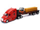Kenworth T680 Truck Red and Flatbed Trailer with Forklift and Hay Load Long Haul Trucker Series 1/32 Diecast Model New Ray 12753