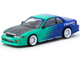 Nissan Silvia S13 Vertex RHD Right Hand Drive Falken Tires Green and Blue wuth Carbon Hood Global64 Series 1/64 Diecast Model Tarmac Works T64G-025-FA