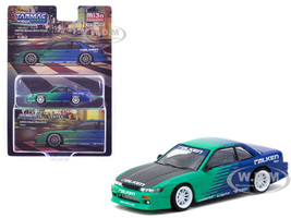 Nissan Silvia S13 Vertex RHD Right Hand Drive Falken Tires Green and Blue wuth Carbon Hood Global64 Series 1/64 Diecast Model Tarmac Works T64G-025-FA