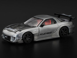 Mazda RX 7 RE Amemiya RHD Right Hand Drive Silver Metallic with Carbon Hood Japan Minicar a Gogo Exclusive 1/64 Diecast Model Car Pop Race PR640275