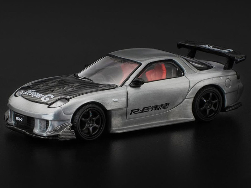 Mazda RX 7 RE Amemiya RHD Right Hand Drive Silver Metallic with Carbon Hood Japan Minicar a Gogo Exclusive 1/64 Diecast Model Car Pop Race PR640275