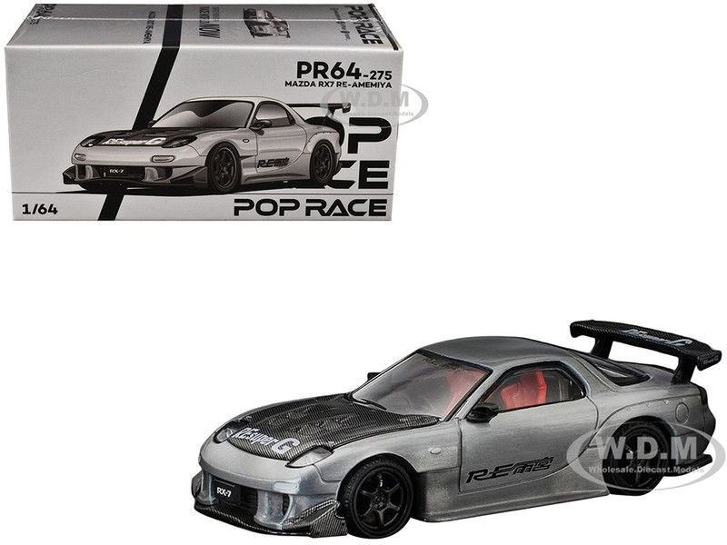 Mazda RX 7 RE Amemiya RHD Right Hand Drive Silver Metallic with Carbon Hood Japan Minicar a Gogo Exclusive 1/64 Diecast Model Car Pop Race PR640275