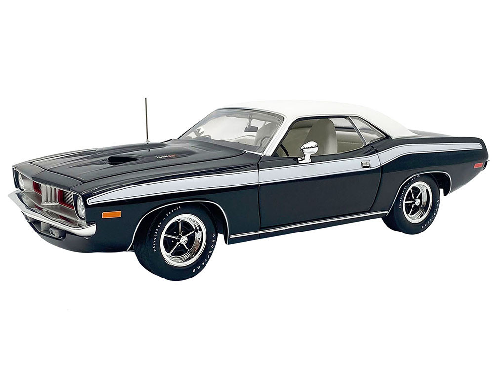 1972 Plymouth Cuda 340 Black with White Stripes, Top and