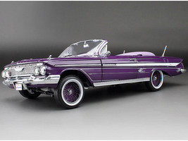 1961 Chevrolet Impala Open Convertible Lowrider Purple Metallic with Graphics American Collectibles Series 1/18 Diecast Model Car Sun Star SS-2111