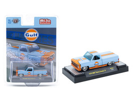 1979 GMC Sierra Classic 15 Pickup Truck Gulf Oil Light Blue Orange Stripe Limited Edition 10450 pieces Worldwide 1/64 Diecast Model Car M2 Machines 
31500-MJS83
