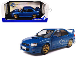 2003 Subaru Impreza WRX STI RHD Right Hand Drive Sonic Blue Metallic Gold Wheels 1/18 Diecast Model Car Solido S1812301