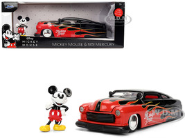 1951 Mercury Coupe Black Flame Graphics  Red Interior Mickey Mouse Diecast Figure Disney's Mickey Mouse Hollywood Rides Series 1/24 Diecast Model Car Jada 36272