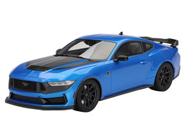 2024 Ford Mustang Dark Horse Grabber Blue Metallic Black Hood Stripes 1/18 Model Car Top Speed TS0552