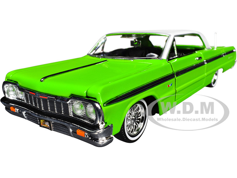 1964 Chevrolet Impala Lowrider Hard Top Green with White Top Get Low Series 1/24 Diecast Model Car Motormax 79021GRN