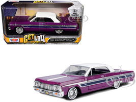 1964 Chevrolet Impala Lowrider Hard Top Purple Metallic with White Top Get Low Series 1/24 Diecast Model Car Motormax 79021PUR