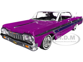 1964 Chevrolet Impala Lowrider Hard Top Purple Metallic with White Top Get Low Series 1/24 Diecast Model Car Motormax 79021PUR