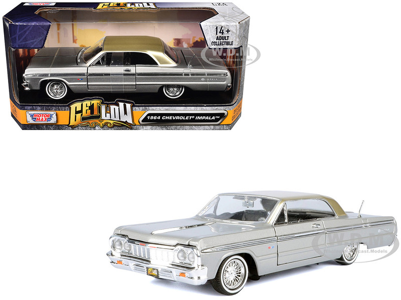 1964 Chevrolet Impala Lowrider Hard Top Silver Metallic with Gold Metallic Top Get Low Series 1/24 Diecast Model Car Motormax 79021S
