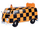 Volkswagen Type 2 T1 Airport Runway Delivery Van Black and Orange Checkered 1/24 Diecast Model Car Motormax 79572