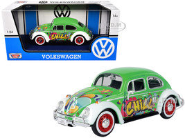 1966 Volkswagen Beetle Green with Graffiti Graphics 1/24 Diecast Model Car Motormax 79598