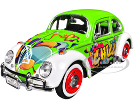 1966 Volkswagen Beetle Green with Graffiti Graphics 1/24 Diecast Model Car Motormax 79598