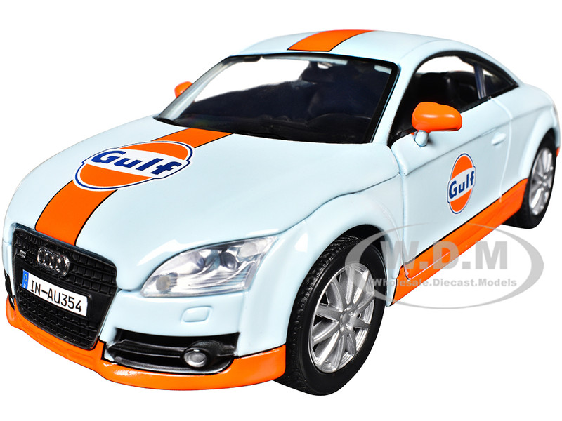 Audi TT Coupe Gulf Oil Light Blue with Orange Stripes Gulf Die Cast Collection 1/24 Diecast Model Car Motormax 79645