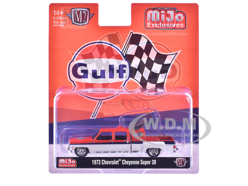 1973 Chevrolet Cheyenne Super 30 Pickup Truck Gulf Oil Orange and White with Blue Stripes Limited Edition to 9350 pieces Worldwide 1/64 Diecast Model Car M2 Machines 39000-MJS06