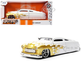 1951 Mercury Coupe White with Gold Flames Bigtime Muscle Series 1/24 Diecast Model Car Jada 36452